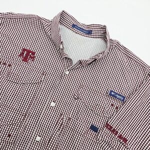 Columbia Men's XL Texas A&M Aggies Super Bonehead Gingham Button Up Short Sleeve